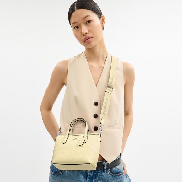 Coach City Mini Tote Bag In Signature Canvas Butter Yellow Crossbody Purse - Picture 14 of 15